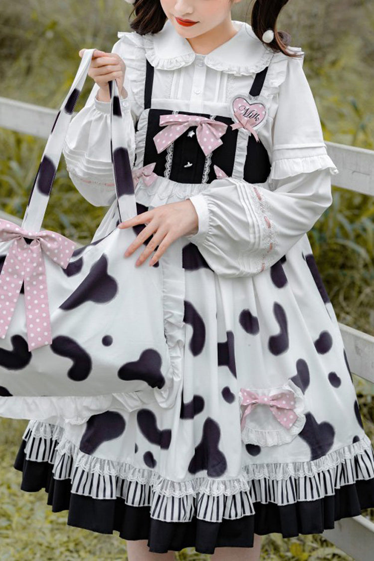 Black/White High Waist Ruffled Milk Pudding Printed Sweet Lolita Jsk Dress - Black/White - 1