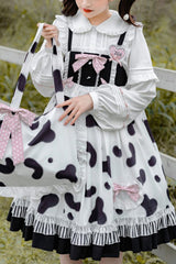 Black/White High Waist Ruffled Milk Pudding Printed Sweet Lolita Jsk Dress - Black/White - 1