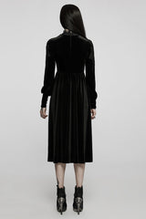 Black Long Sleeves Invisible Zipper High Waisted Hollow Stitching Women's Gothic Dress - Product - 3