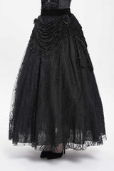 Black Floral Embroidered Beaded Women's Gothic Long Skirt - Product - 3