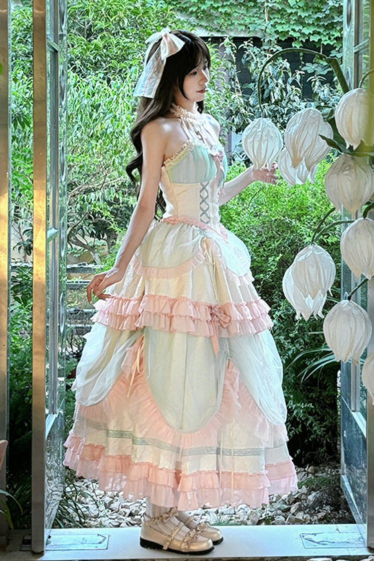 Multi-Color Mermaid Halterneck Ruffle Bowknot Lace Lace-Up Sweet Lolita Dress - Product - 5