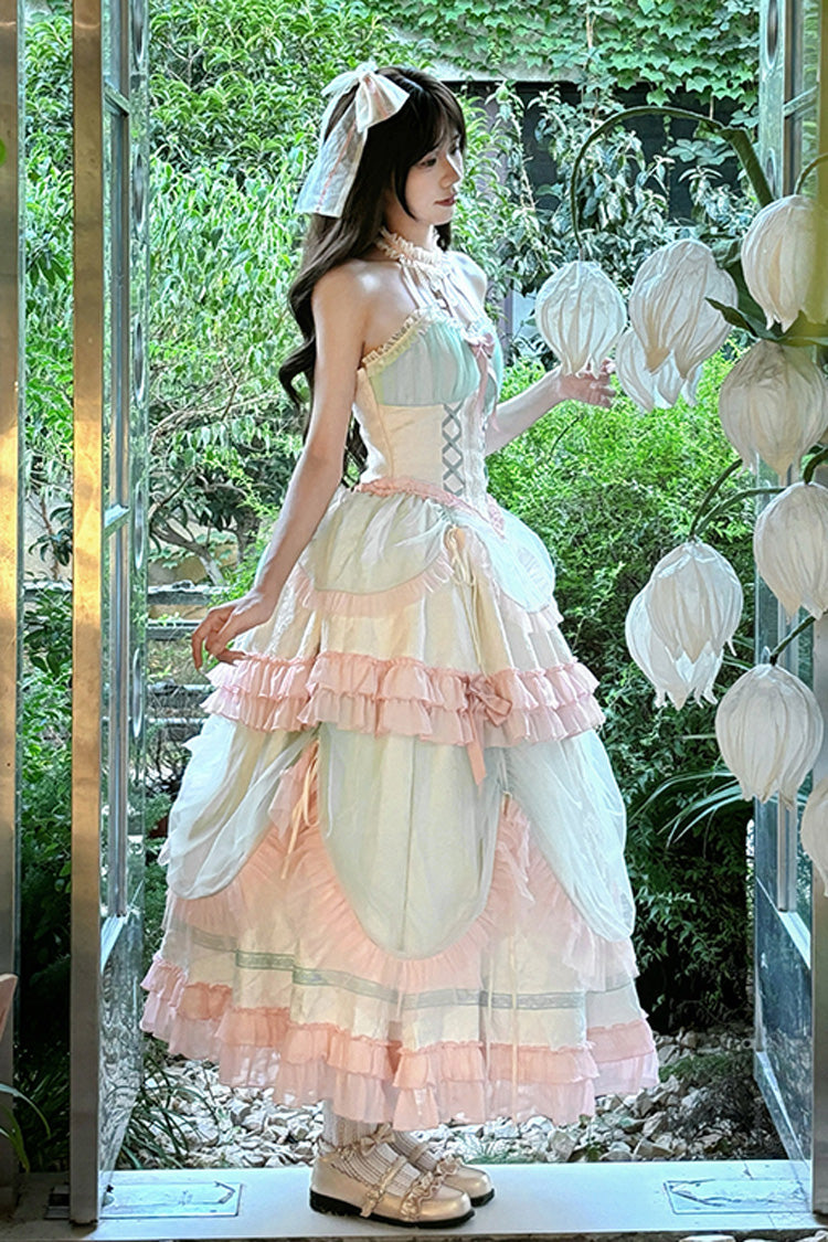 Multi-Color Mermaid Halterneck Ruffle Bowknot Lace Lace-Up Sweet Lolita Dress - Product - 5
