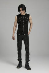 Black Spliced Slim Mesh Eyelet Men's Punk Vest - Product - 6