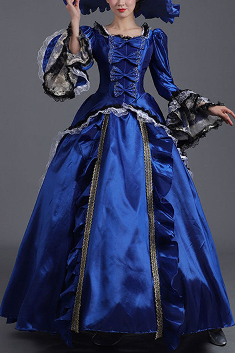 Court Style High Waisted Long Sleeves Trumpet Sleeves Bowknot Victorian Lolita Prom Dress - blue - 3
