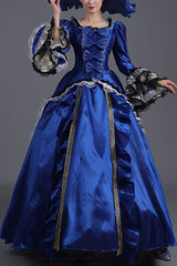Court Style High Waisted Long Sleeves Trumpet Sleeves Bowknot Victorian Lolita Prom Dress - blue - 3