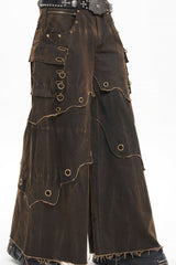 Coffee Eyelet Men's Gothic Pants Pocket Trousers - Product - 11
