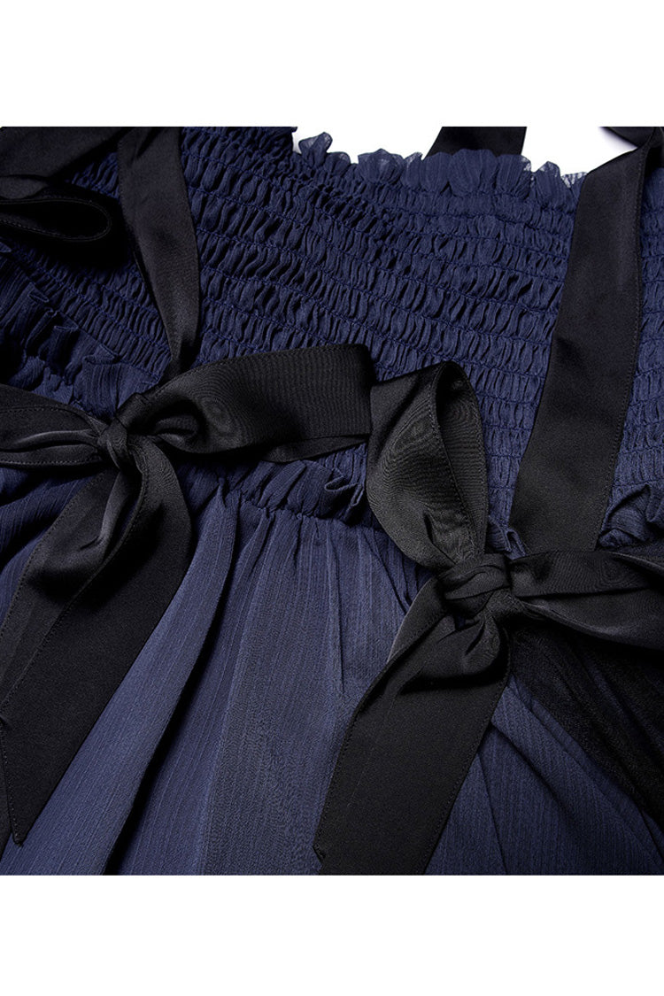 Blue Strap Big Bow Streamer Super Cool Stitching Lace Suspender Women's Gothic Dress - Product - 10