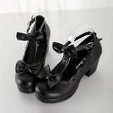 Bowknot Heart-shaped Hollow Out Lolita High Heel Shoes - Black - 3