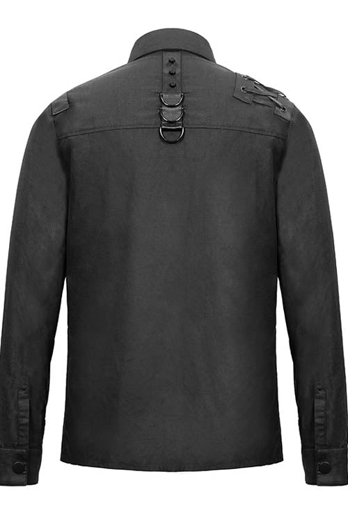 Black Straps Long Sleeves Mens Punk Blouse - Product - 6