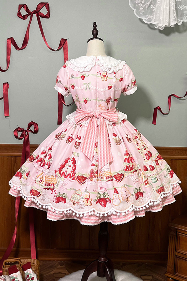 Mint Strawberry Dessert Doll Collar Short Sleeves Print Ruffle Bowknot Sweet Lolita Dress 4 Colors - Product - 26