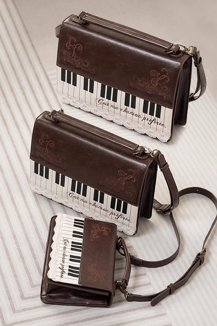 Brown Piano Embroidered Lace Vintage Lolita Backpack - Product - 3