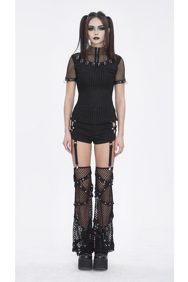 Black Mesh Rings Short Sleeved Womens Punk Top - Product - 4
