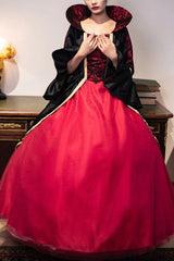 Wine Red Print Medieval Court Gothic Victorian Lolita Dress - Red - 1