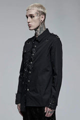 Black Punk Asymmetric Hem Personality Metal Buckle Decorative Soft Long Sleeve Men's Shirt - Product - 2