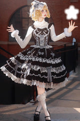 [Love Notebook] Sleeveless Multi-Layered Ruffle Bowknot Lace Sweet Lolita Jsk Dress 5 Colors - Black - 2