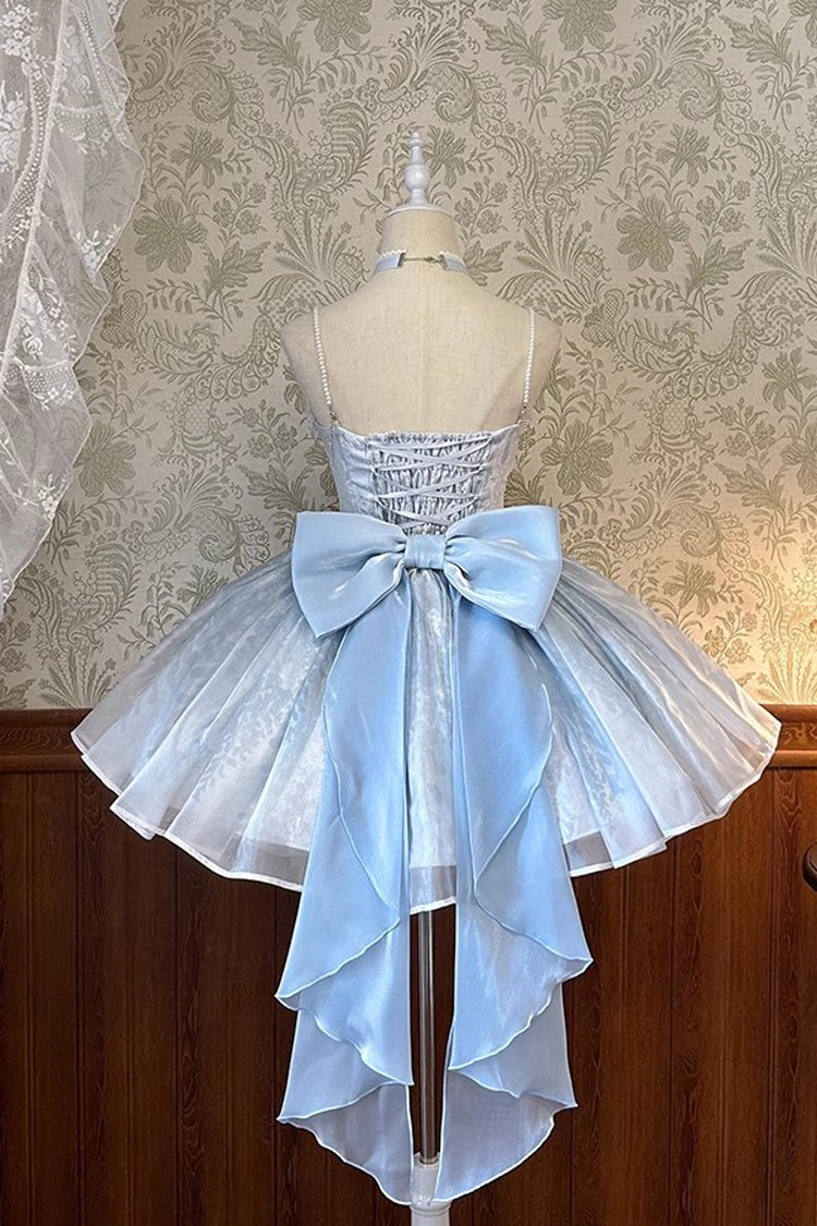 Blue Sleeveless Ruffle Bowknot Sweet Princess Fish Bone Bridesmaid Lolita Jsk Dress - Product - 4