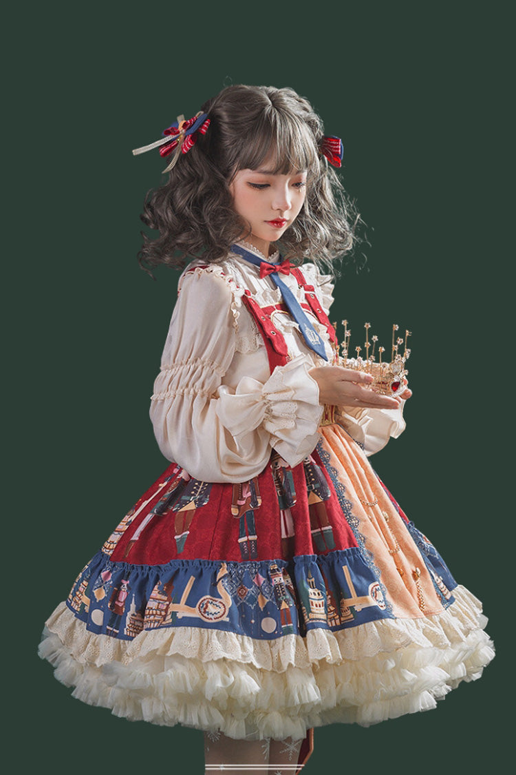 Red/Blue Clara Collection Nutcracker Print Ruffle Hemline Sweet Lolita Strap Dress - Product - 2