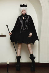 Black [The Eternal Night Descends] Embroidered Ouji Gothic Lolita Cloak Shorts Set - Black (Set) - 1
