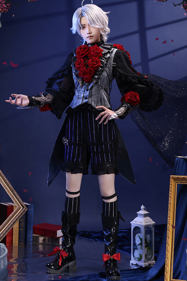 Black/Blue Witch Night Patient Star Gothic Prince Handsome Ouji Lolita Set - Black/Blue - 1