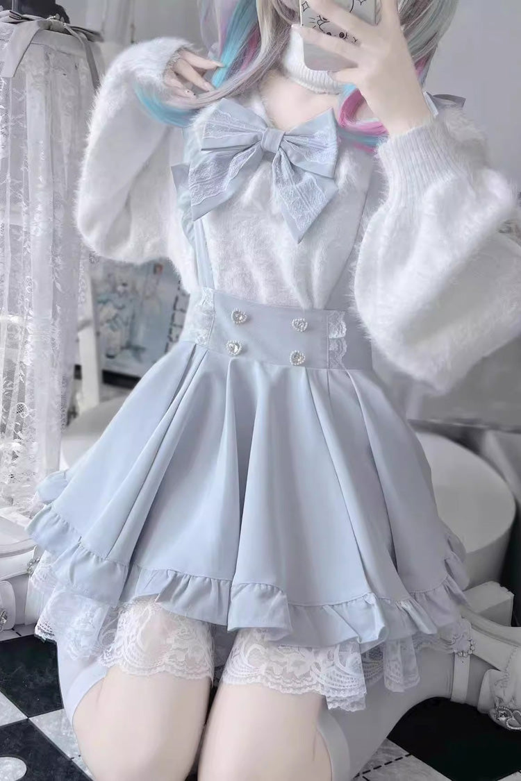 Puffy Hem Ruffle Japanese Sweet Jirai Kei Suspender Skirt 2 Colors - Blue - 1