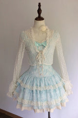 Sweet Square Collar Sleeveless Ruffled Embroidered Bow Lace Boned Lolita Dress 3 Colors (Pink, Green, Blue) - Product - 7