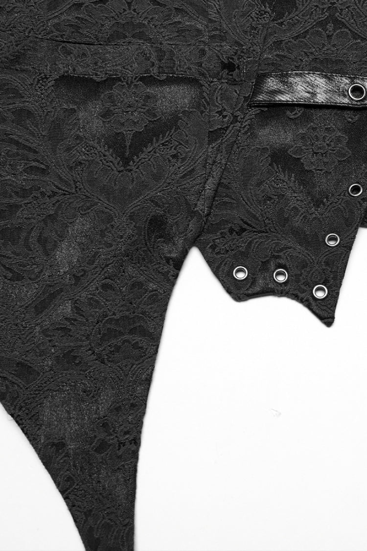 Black Lapel V-neck Sleeveless Jacquard Buckle Men's Gothic Vest - Product - 7