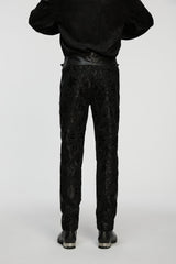 Black Jacquard Floral Embroidered Men's Gothic Pants - Product - 7
