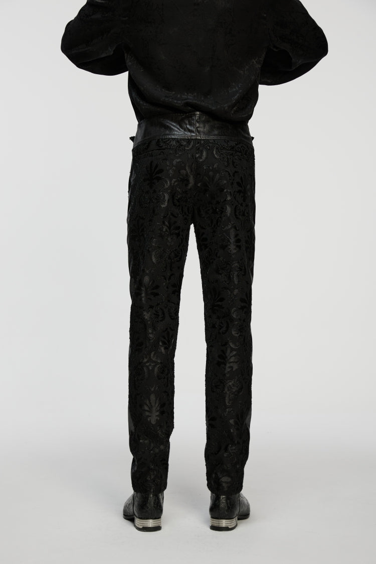 Black Jacquard Floral Embroidered Men's Gothic Pants - Product - 7