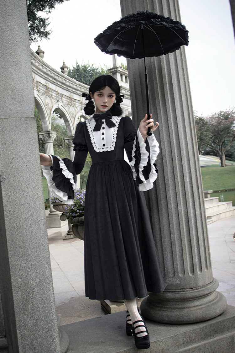 Black [Sleepless Night] Long Hime Sleeves Ruffle Bowknot Gothic Lolita Dress - Product - 10