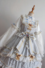 Blue Hanayome Bowknot Princess Multi-Layer Ruffled Sweet Lolita JSK Dress - Product - 3