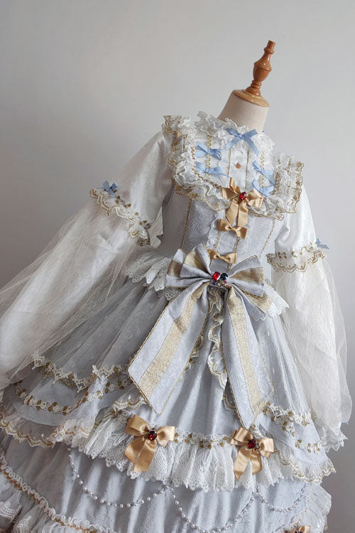 Blue Hanayome Bowknot Princess Multi-Layer Ruffled Sweet Lolita JSK Dress - Product - 3