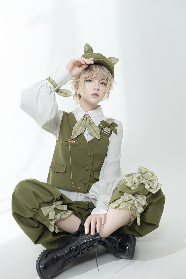 Matcha Green Cute and Handsome Secret Morning Post Series Ouji Lolita Vest - Product - 3