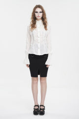 White Stand Collar Ruffled Women's Gothic Shirt - White - 1