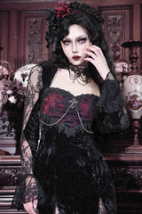 Black/Red [Rose Cemetery] Long Sleeves Lace Slim Gothic Lolita Fishtail Dress - Product - 6