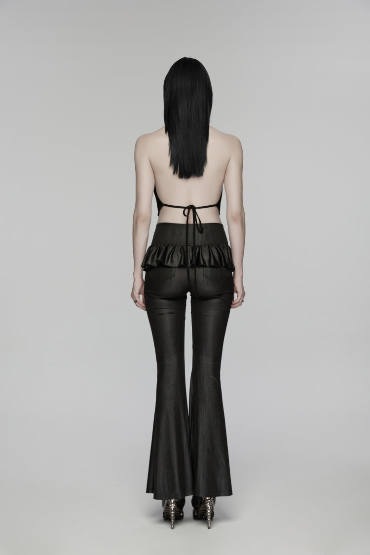 Black Ruffled Women's GothicRuffled Cobweb Pattern Flared Pants - Product - 6