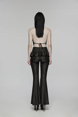 Black Ruffled Women's GothicRuffled Cobweb Pattern Flared Pants - Product - 6