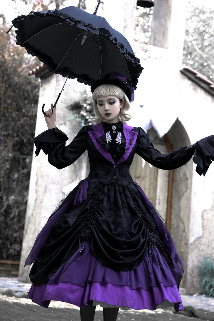 Black/Purple [Moonlit Return] Printed Boned Gothic Elegant Lolita Skirt - Product - 3