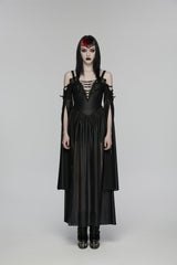 Black Off Shoulder Long Sleeves Embroidered Lace-Up Women's Gothic Elegant Dress Wedding Dress - Product - 2