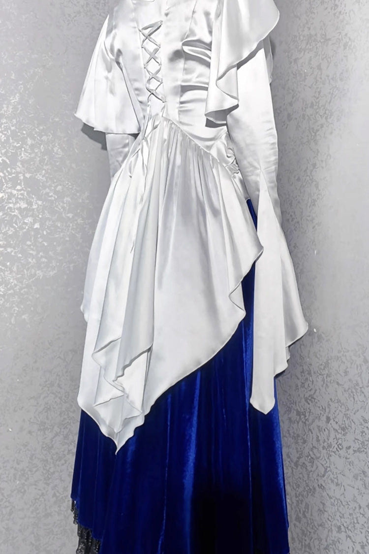 [Echoes of the Deep Sea] Long Hime Sleeves Ruffled Bow Lace-Up Gothic Ouji Lolita Blouse 4 Colors - Product - 12