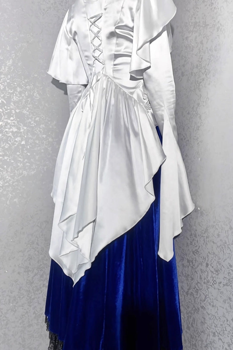 [Echoes of the Deep Sea] Long Hime Sleeves Ruffled Bow Lace-Up Gothic Ouji Lolita Blouse 4 Colors - Product - 12