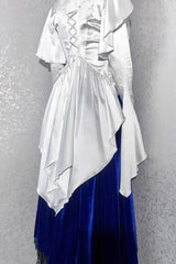 [Echoes of the Deep Sea] Long Hime Sleeves Ruffled Bow Lace-Up Gothic Ouji Lolita Blouse 4 Colors - Product - 12