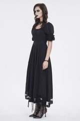 Black Short Sleeves Ruffle Drawstring Women's Gothic Dress - Product - 4
