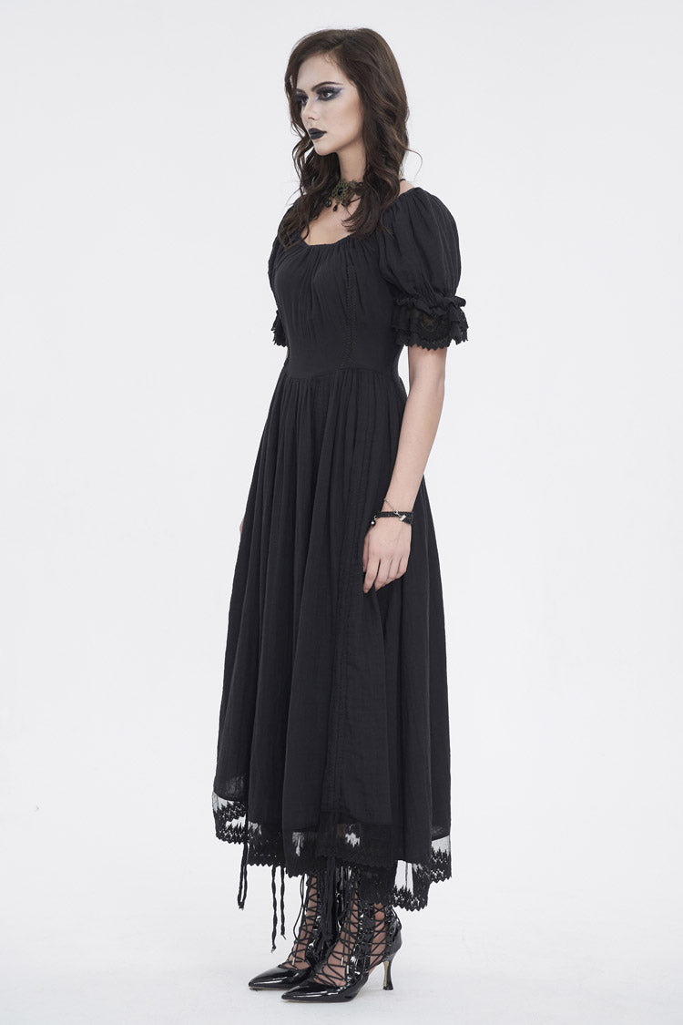 Black Short Sleeves Ruffle Drawstring Women's Gothic Dress - Product - 4