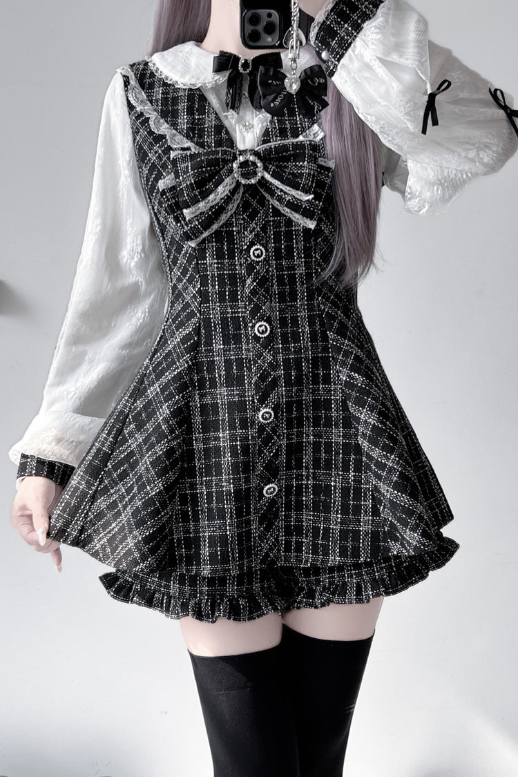 Black/White [Love Sonata] Long Sleeves Ruffle Bowknot Lace Jirai Kei Japanese Dress Set - Product - 6
