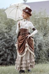 Brown Lace-Up Classic Vintage Leather Waist Lolita Belt with Metal Horn Buckle - Product - 6