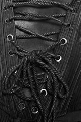 Black Faux Leather Strap Back Print Lace-Up Womens Steampunk Short Corset - Product - 7