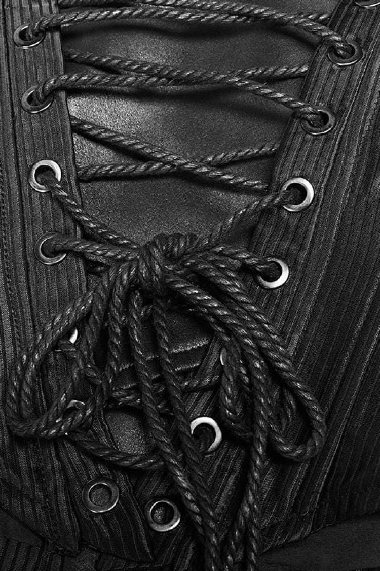 Black Faux Leather Strap Back Print Lace-Up Womens Steampunk Short Corset - Product - 7