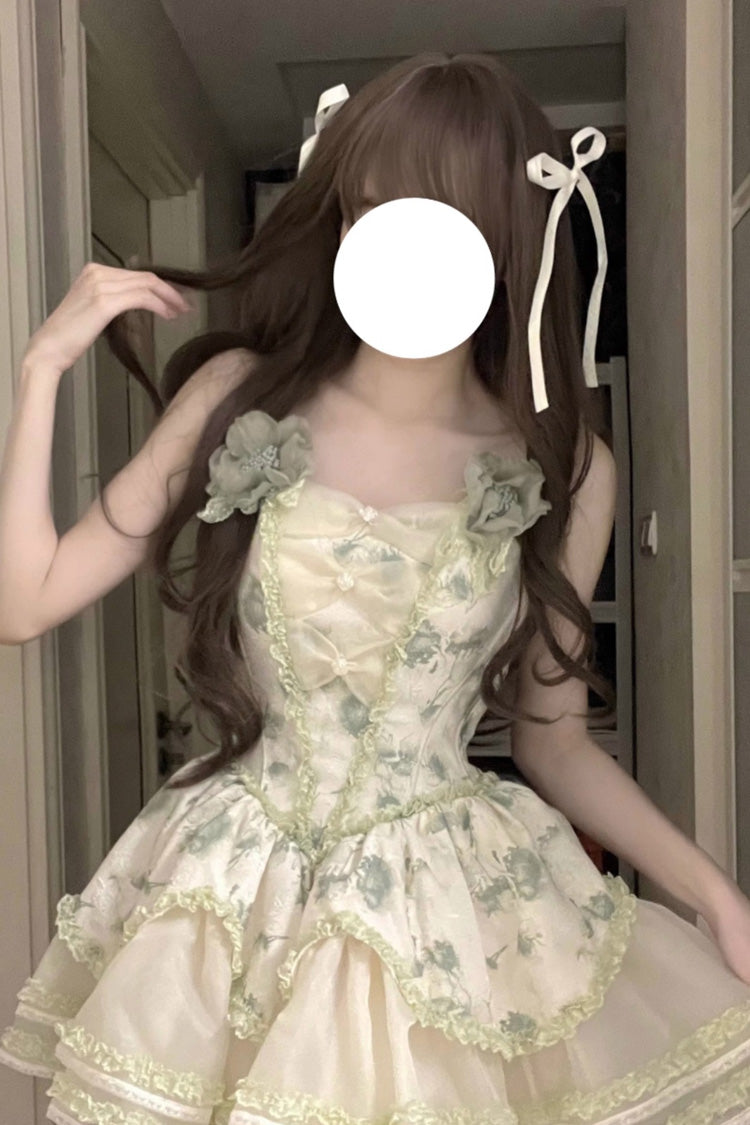 Jasmine Rain Print Stitching Lace Sweet Lolita Jsk Dress 6 Colors - Product - 6