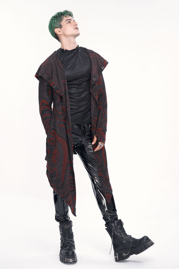 Red Irregular Multi Chain Men's Gothic Coat With Hood - Product - 4