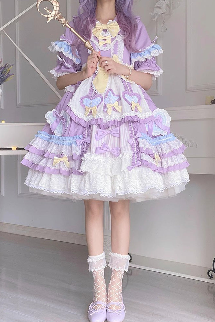 Purple Star Sugar Short Sleeves Multi-layer Ruffle Bowknot Sweet Lolita Dress - Product - 9
